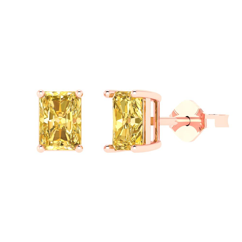 2cttw Emerald Cut Natural Citrine Gold-Plated 925 Silver Push Back Stud Earrings