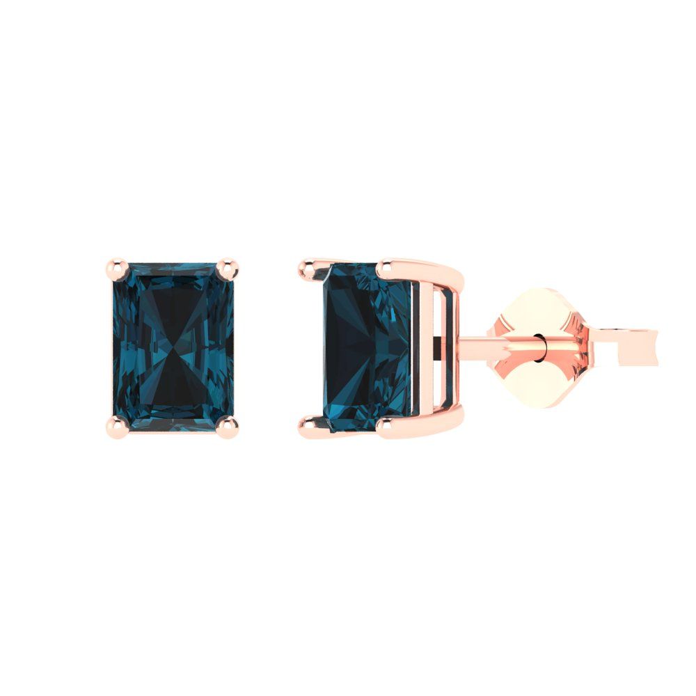 2cttw Emerald Cut Natural London Blue Topaz Gold-Plated 925 Silver Push Back Stud Earrings