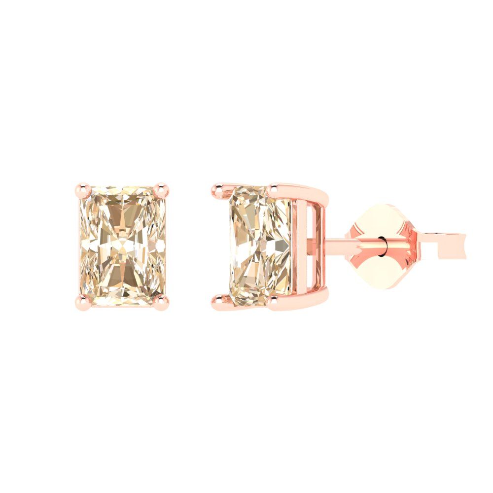 2cttw Emerald Cut Natural Morganite Gold-Plated 925 Silver Push Back Stud Earrings