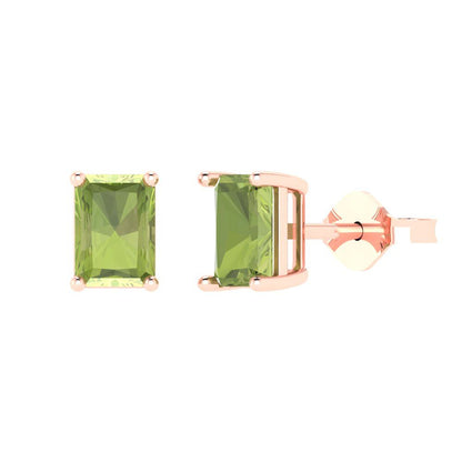 2 ctw Peridot Studs Earrings | 7x5mm Emerald Cut White Gold Push back | August Birthstone