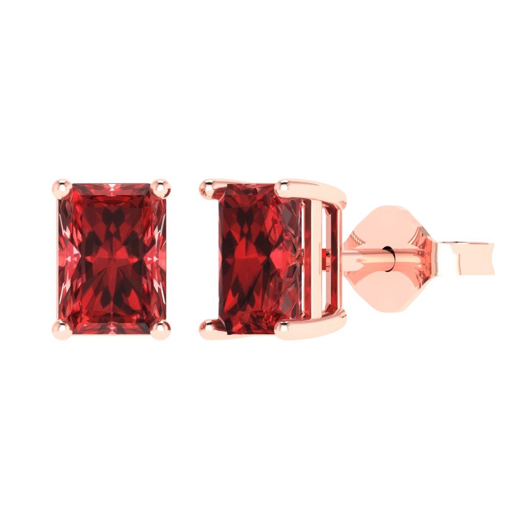 2cttw Emerald Cut Natural Garnet Gold-Plated 925 Silver Push Back Stud Earrings