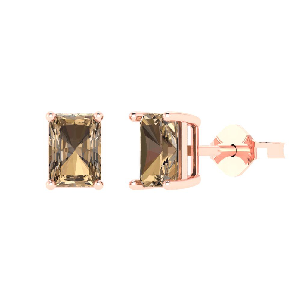 2cttw Emerald Cut Simulated Champagne Diamond Gold-Plated 925 Silver Push Back Stud Earrings