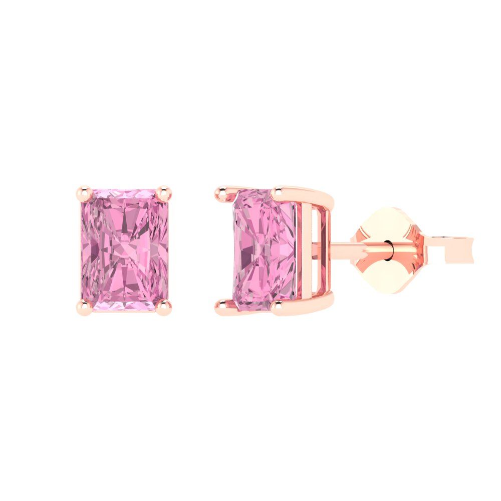 2cttw Emerald Cut Simulated Pink Diamond Gold-Plated 925 Silver Push Back Stud Earrings