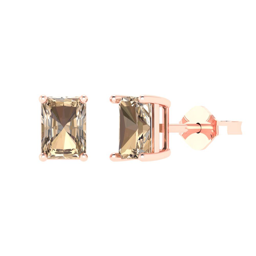 2 ctw Yellow Moissanite Studs Earrings | 7x5mm Emerald Cut White Gold Push back | April Birthstone