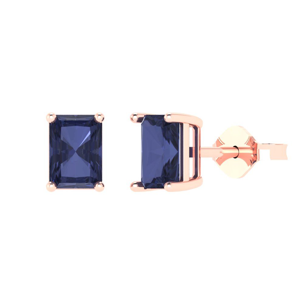 2cttw Emerald Cut Simulated Blue Sapphire Gold-Plated 925 Silver Push Back Stud Earrings