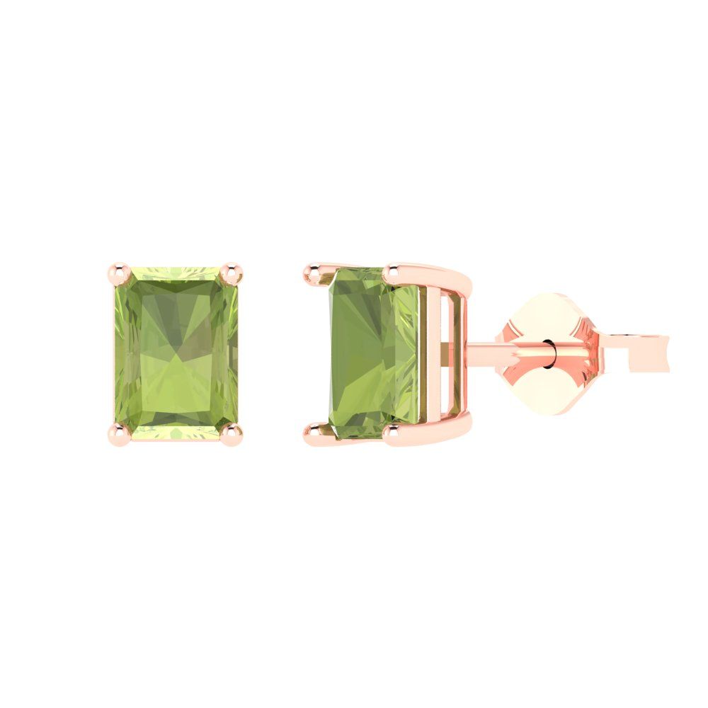 2cttw Emerald Cut Natural Peridot Gold-Plated 925 Silver Push Back Stud Earrings
