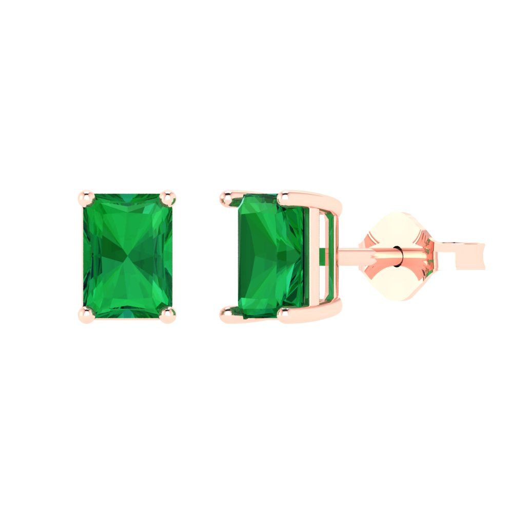 2 ctw Emerald Studs Earrings | 7x5mm Emerald Cut White Gold Push back | May Birthstone