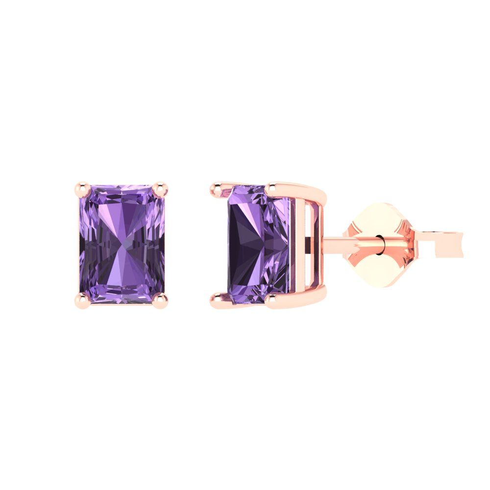 2cttw Emerald Cut Simulated Alexandrite Gold-Plated 925 Silver Push Back Stud Earrings