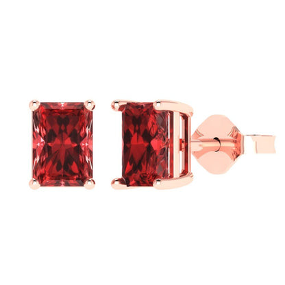 2 ctw Garnet Studs Earrings | 7x5mm Emerald Cut White Gold Push back | January Birthstone