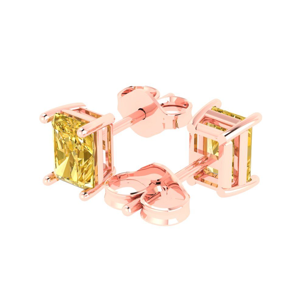 2 ctw Citrine Studs Earrings | 7x5mm Emerald Cut White Gold Push back | November Birthstone