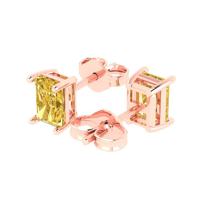 2 ctw Citrine Studs Earrings | 7x5mm Emerald Cut White Gold Push back | November Birthstone