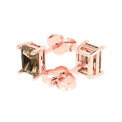 2cttw Emerald Cut Simulated Champagne Diamond Gold-Plated 925 Silver Push Back Stud Earrings
