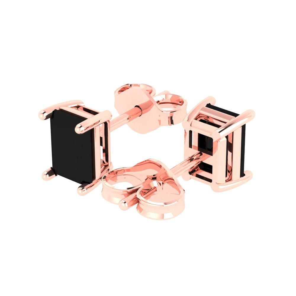 2 ctw Onyx Studs Earrings | 7x5mm Emerald Cut White Gold Push back | July Birthstone