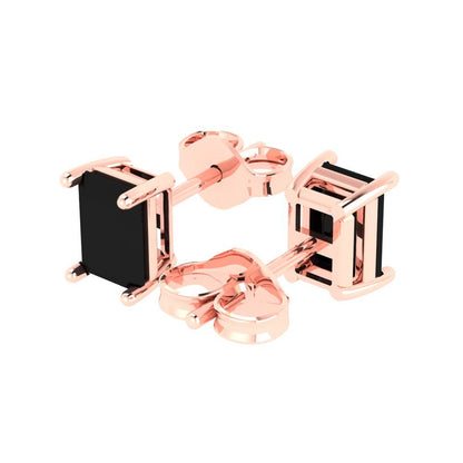 2 ctw Onyx Studs Earrings | 7x5mm Emerald Cut White Gold Push back | July Birthstone