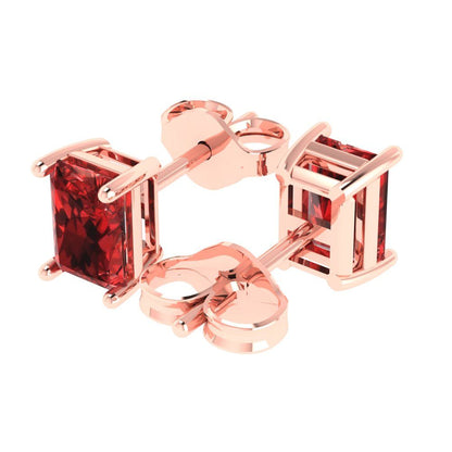 2cttw Emerald Cut Natural Garnet Gold-Plated 925 Silver Push Back Stud Earrings