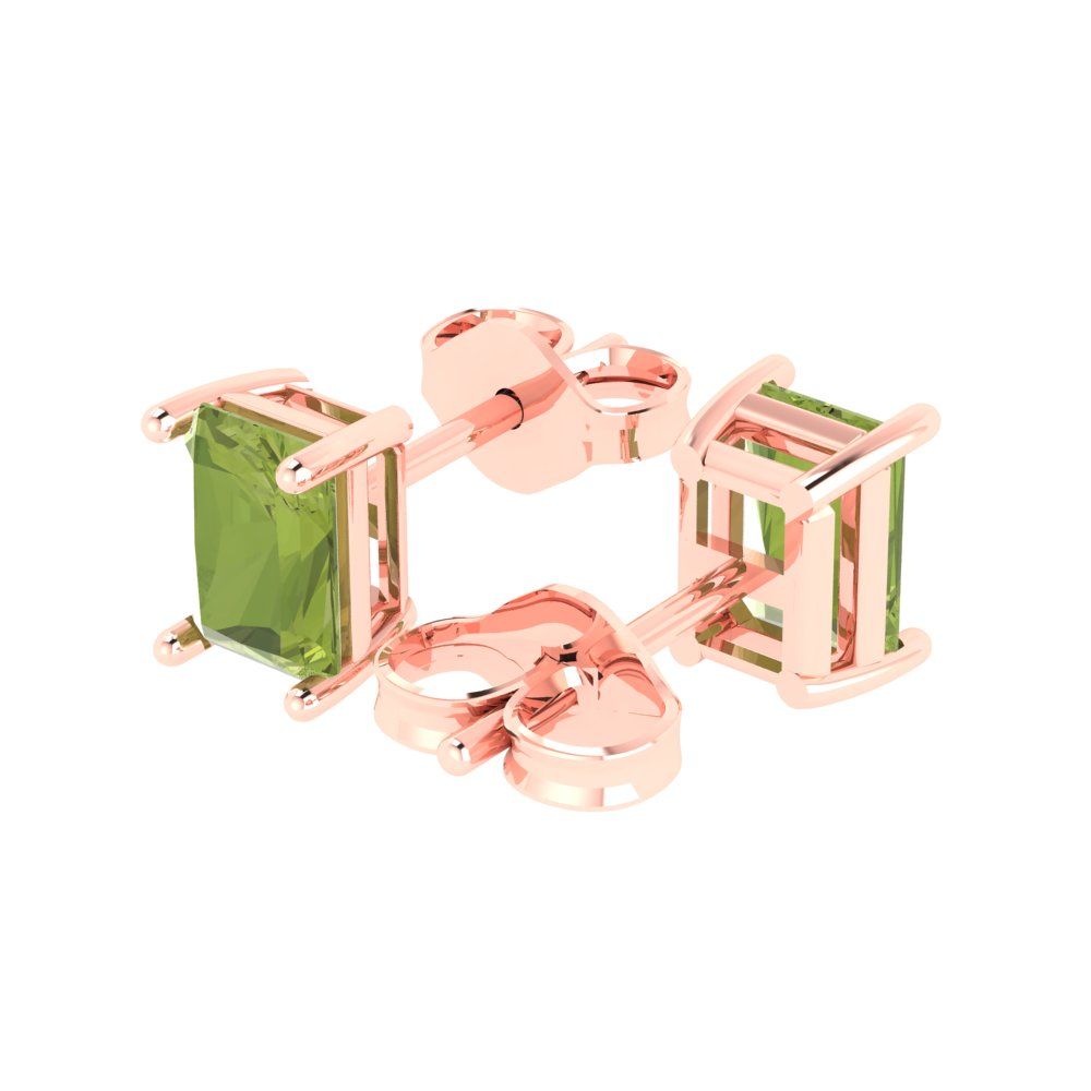 2 ctw Peridot Studs Earrings | 7x5mm Emerald Cut White Gold Push back | August Birthstone