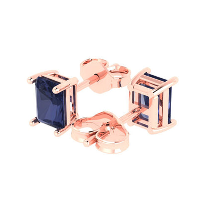 2cttw Emerald Cut Simulated Blue Sapphire Gold-Plated 925 Silver Push Back Stud Earrings