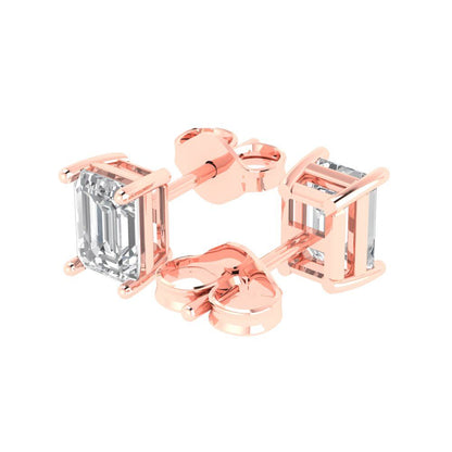 2cttw Emerald Cut Moissanite Gold-Plated 925 Silver Push Back Stud Earrings
