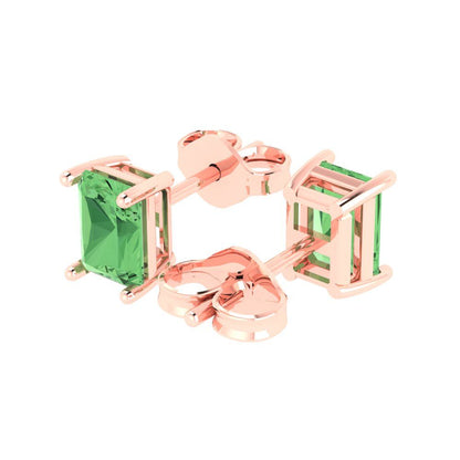 2cttw Emerald Cut Simulated Green Diamond Gold-Plated 925 Silver Push Back Stud Earrings