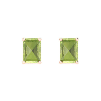 2cttw Emerald Cut Natural Peridot Gold-Plated 925 Silver Push Back Stud Earrings