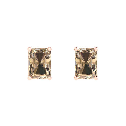 2cttw Emerald Cut Yellow Moissanite Gold-Plated 925 Silver Push Back Stud Earrings