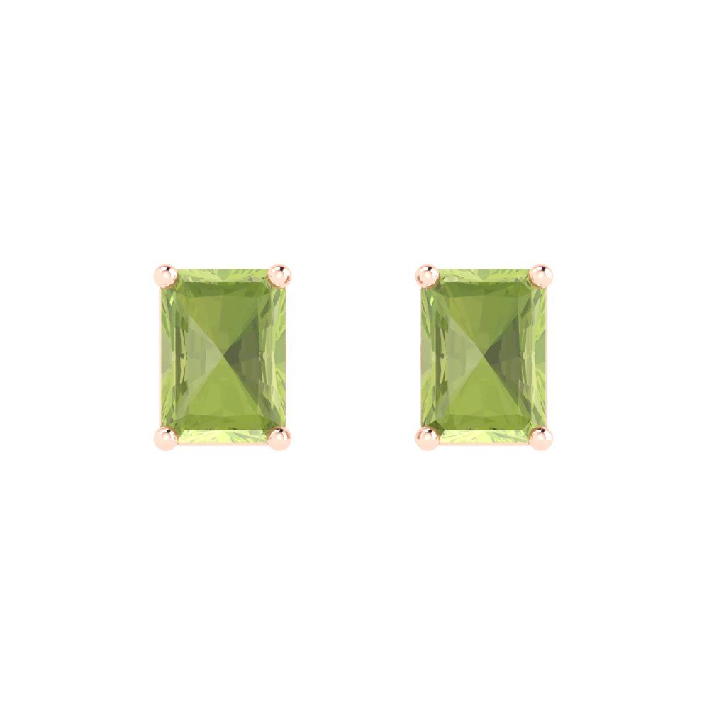 2 ctw Peridot Studs Earrings | 7x5mm Emerald Cut White Gold Push back | August Birthstone