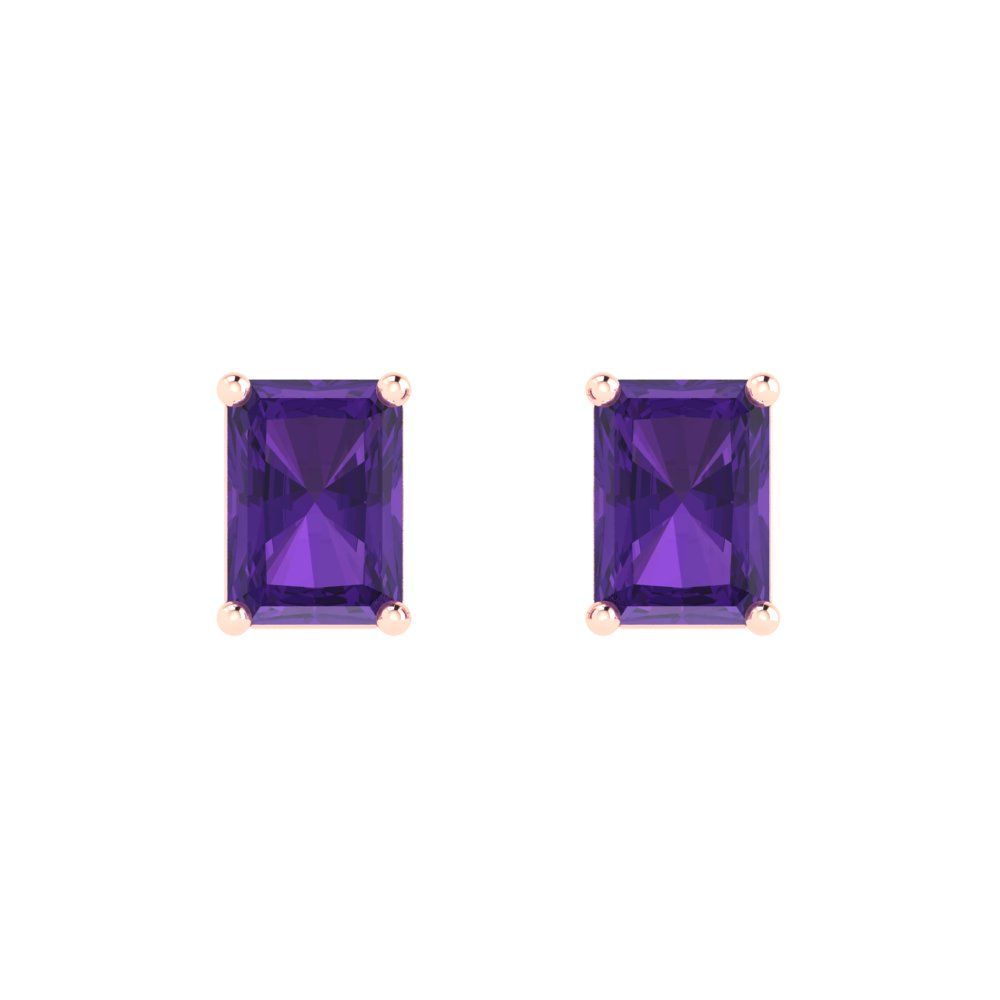 2 ctw Amethyst Studs Earrings | 7x5mm Emerald Cut White Gold Push back | February Birthstone