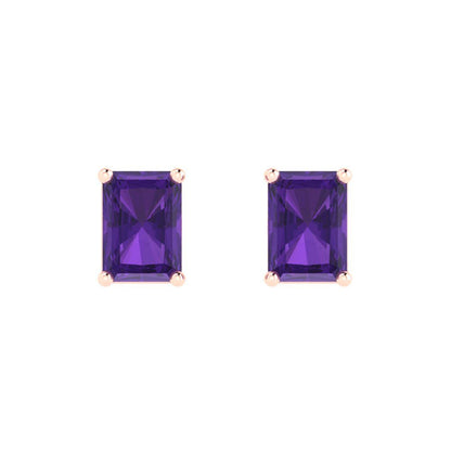 2 ctw Amethyst Studs Earrings | 7x5mm Emerald Cut White Gold Push back | February Birthstone
