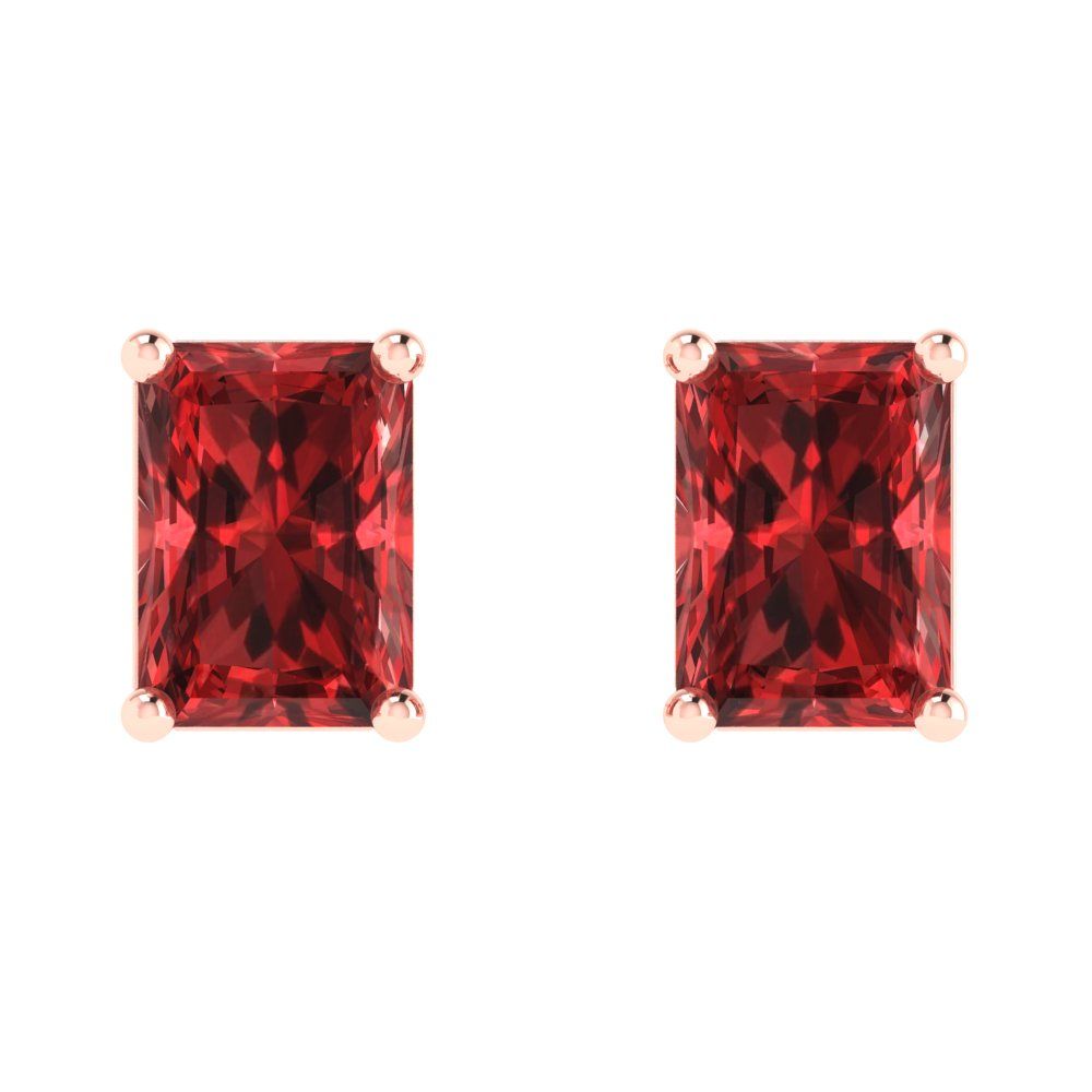 2 ctw Garnet Studs Earrings | 7x5mm Emerald Cut White Gold Push back | January Birthstone