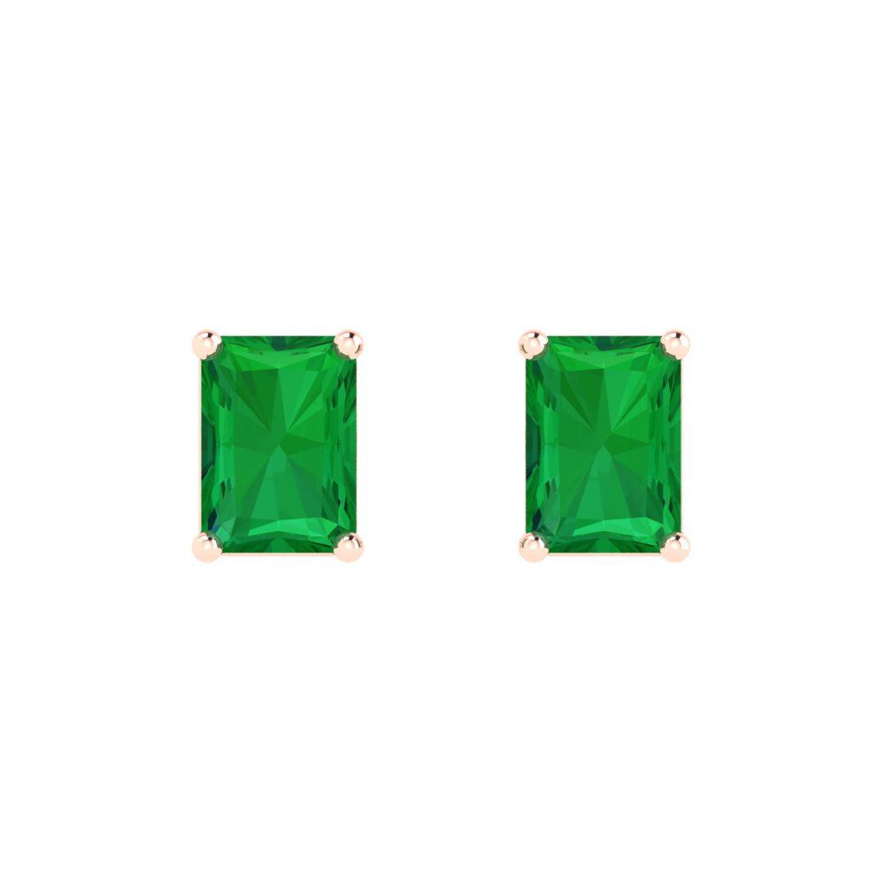 2 ctw Emerald Studs Earrings | 7x5mm Emerald Cut White Gold Push back | May Birthstone