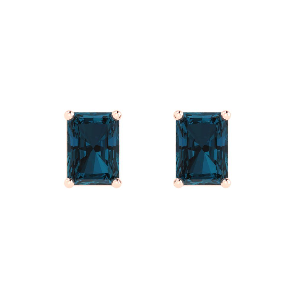 2 ctw London Blue Topaz Studs Earrings | 7x5mm Emerald Cut White Gold Push back | December Birthstone