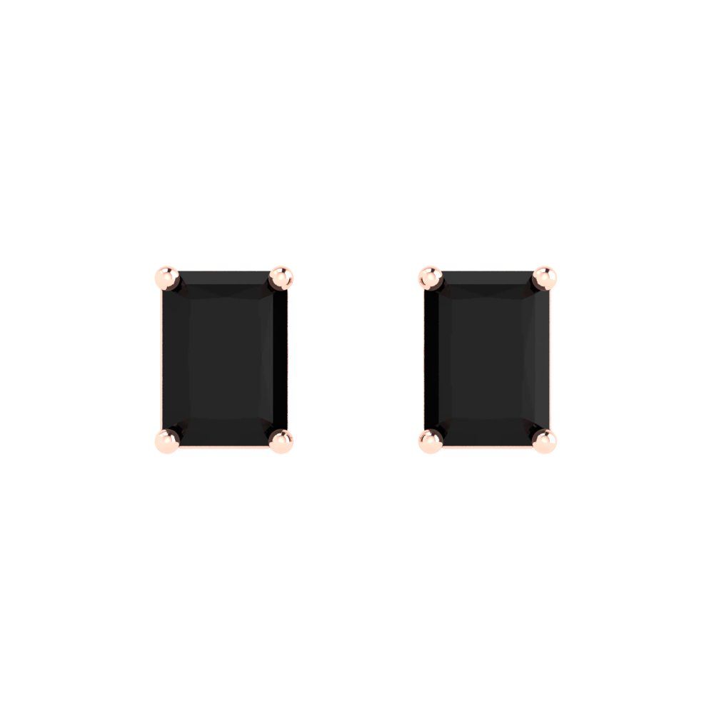 2 ctw Onyx Studs Earrings | 7x5mm Emerald Cut White Gold Push back | July Birthstone