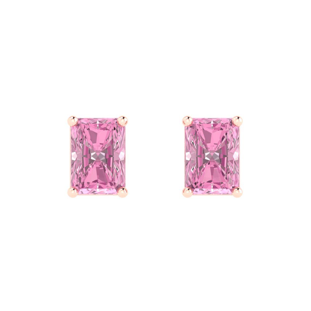 2cttw Emerald Cut Simulated Pink Diamond Gold-Plated 925 Silver Push Back Stud Earrings
