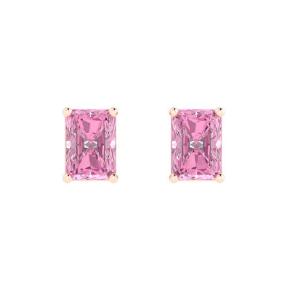 2cttw Emerald Cut Simulated Pink Diamond Gold-Plated 925 Silver Push Back Stud Earrings