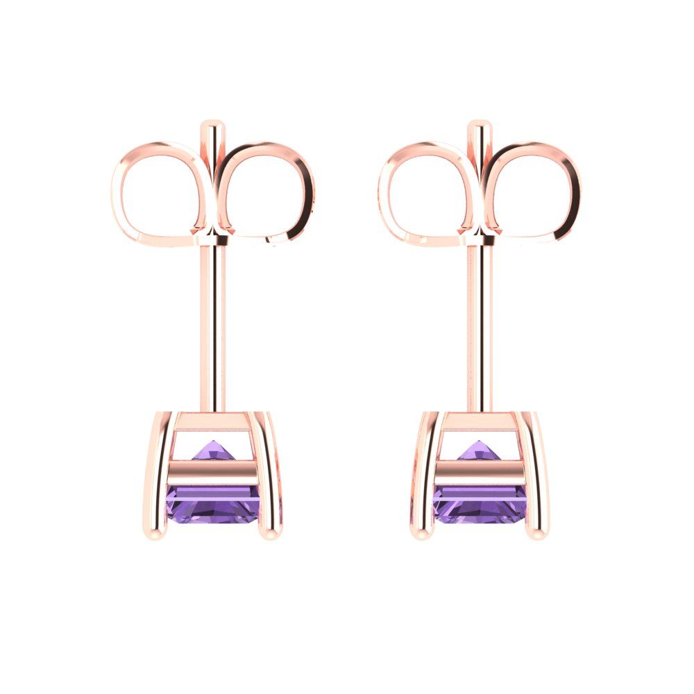 2cttw Emerald Cut Simulated Alexandrite Gold-Plated 925 Silver Push Back Stud Earrings