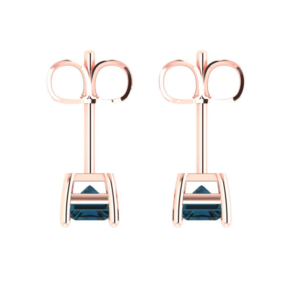 2 ctw London Blue Topaz Studs Earrings | 7x5mm Emerald Cut White Gold Push back | December Birthstone