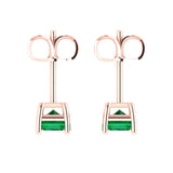 2.0 ct Brilliant Emerald Cut Solitaire Studs Simulated Emerald Stone Rose Gold Earrings Push back