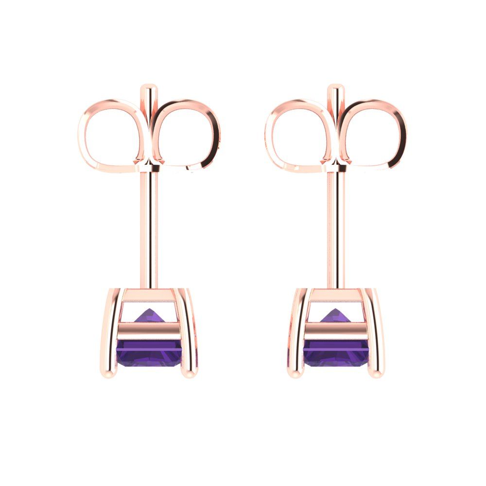 2 ctw Amethyst Studs Earrings | 7x5mm Emerald Cut White Gold Push back | February Birthstone
