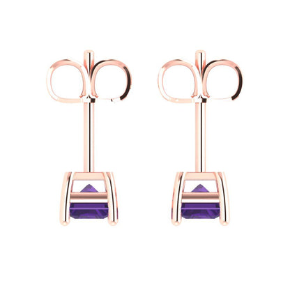 2 ctw Amethyst Studs Earrings | 7x5mm Emerald Cut White Gold Push back | February Birthstone