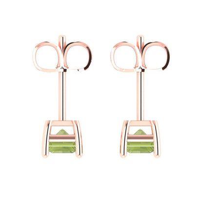 2 ctw Peridot Studs Earrings | 7x5mm Emerald Cut White Gold Push back | August Birthstone
