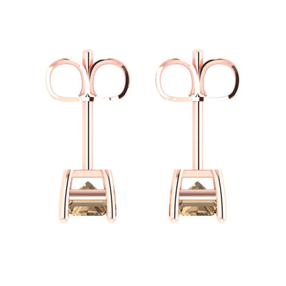 2cttw Emerald Cut Simulated Champagne Diamond Gold-Plated 925 Silver Push Back Stud Earrings