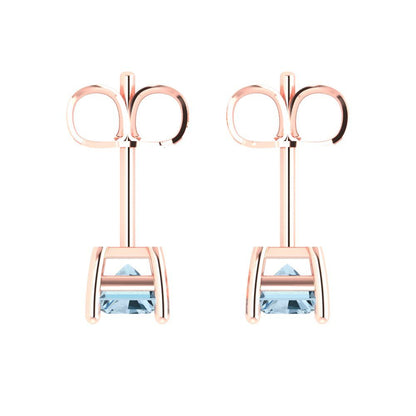 2 ctw Aquamarine Studs Earrings | 7x5mm Emerald Cut White Gold Push back | March Birthstone