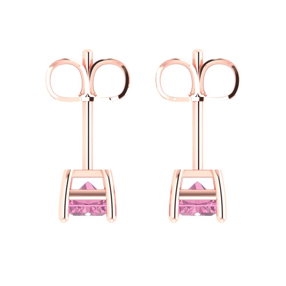 2 ctw Pink Zirconia Studs Earrings | 7x5mm Emerald Cut White Gold Push back | April Birthstone