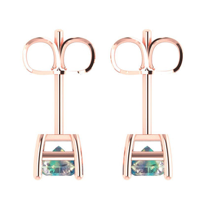 2 ctw Blue Moissanite Studs Earrings | 7x5mm Emerald Cut White Gold Push back | April Birthstone