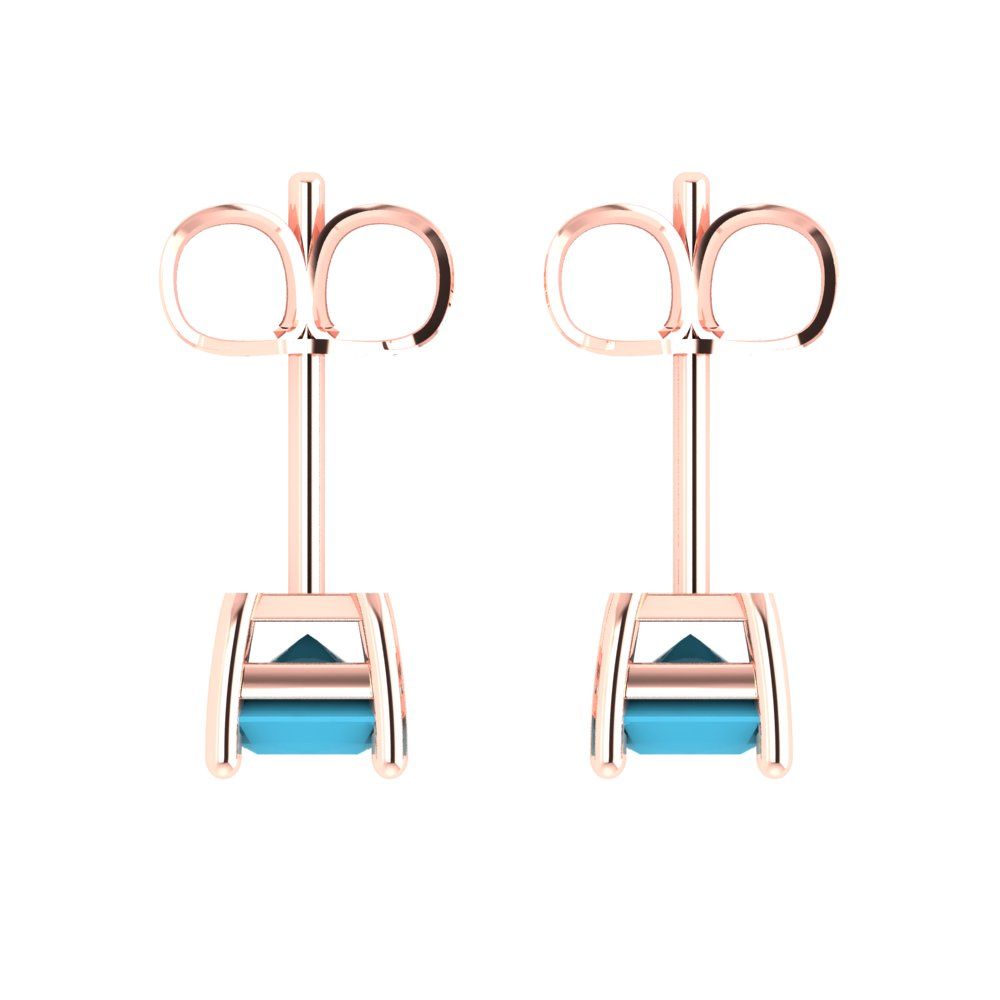 2cttw Emerald Cut Simulated Turquoise Gold-Plated 925 Silver Push Back Stud Earrings