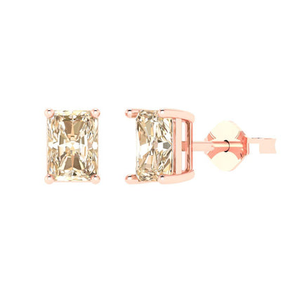 1 ctw Morganite Studs Earrings | 6x4mm Emerald Cut White Gold Push back | February Birthstone
