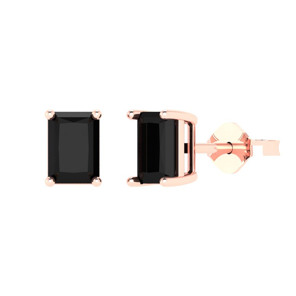 1cttw Emerald Cut Natural Onyx Gold-Plated 925 Silver Push Back Stud Earrings