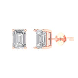 1.0 ct Brilliant Emerald Cut Solitaire Studs Natural Diamond Stone Clarity SI1-2 Color G-H Rose Gold Earrings Push back