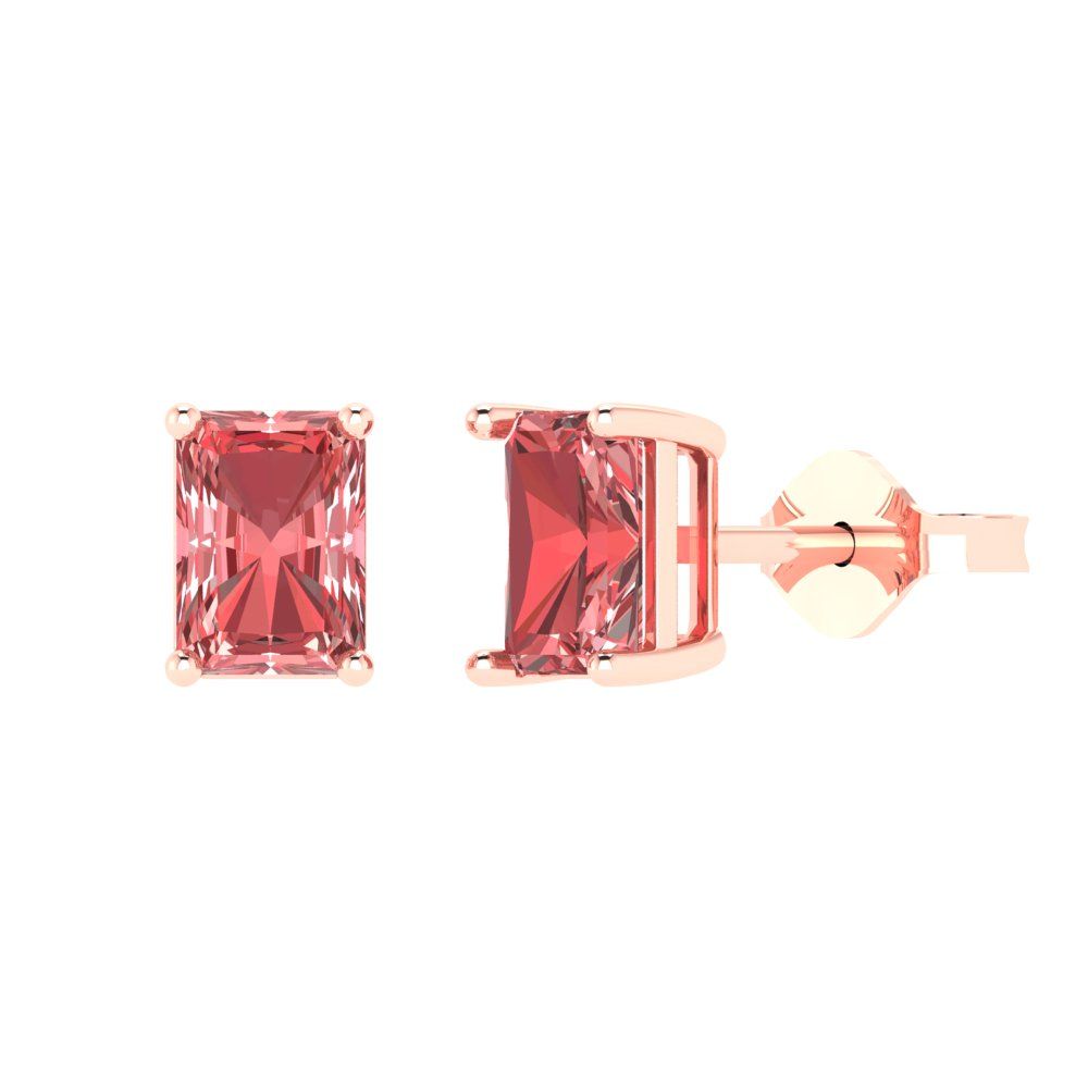 1cttw Emerald Cut Natural Garnet Gold-Plated 925 Silver Push Back Stud Earrings