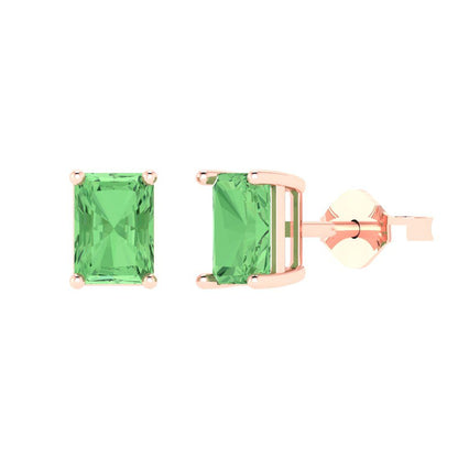 1cttw Emerald Cut Simulated Green Diamond Gold-Plated 925 Silver Push Back Stud Earrings